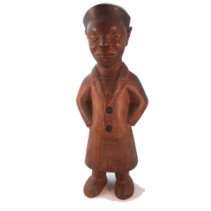 Handcrafted wooden sculpture of standing figure measuring 30x13 cm